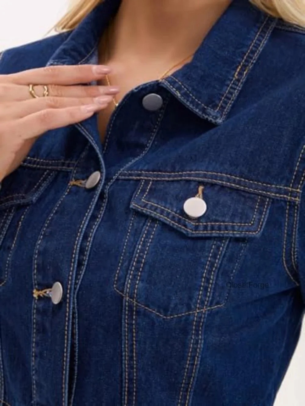 Ruffle Hem Peplum Denim Jacket Button Down Collar Long Sleeve with Pockets